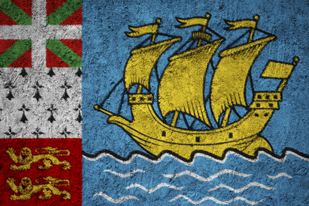 Saint Pierre and Miquelon flag on the grunge concrete wallの写真素材