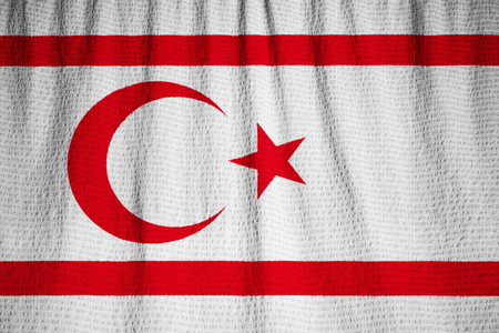 Closeup of Ruffled Turkish Republic of Northern Cyprus Flag, Turkish Republic of Northern Cyprus Flag Blowing in Windの写真素材