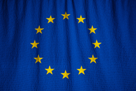 Closeup of Ruffled European Union Flag, European Union Flag Blowing in Windの写真素材