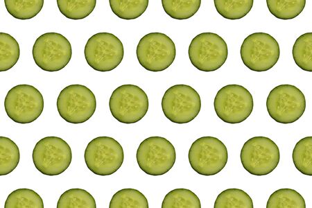 Fresh slice cucumber close-up on a white backgroundの写真素材