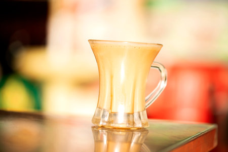 Cup of hot milk tea, Milk tea (regular chai) is very popular in Pakistanの写真素材