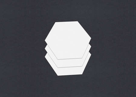 Blank white Business card mockup stacks at grey textured paper background.の写真素材