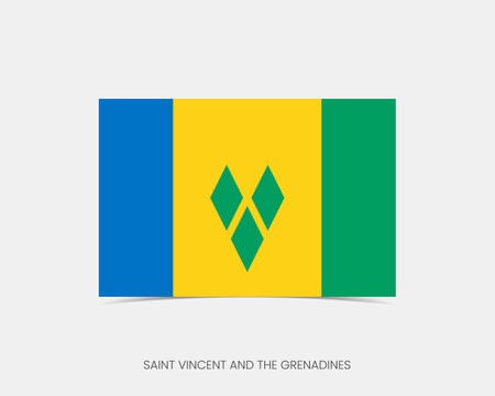 Saint Vincent &amp; the Grenadines Rectangle flag icon with shadow.のイラスト素材