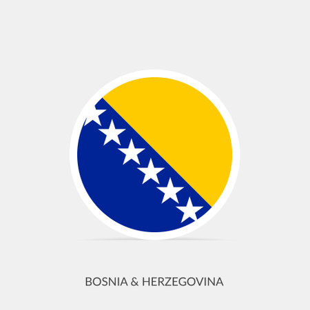 Bosnia &amp; Herzegovina round flag icon with shadow.のイラスト素材