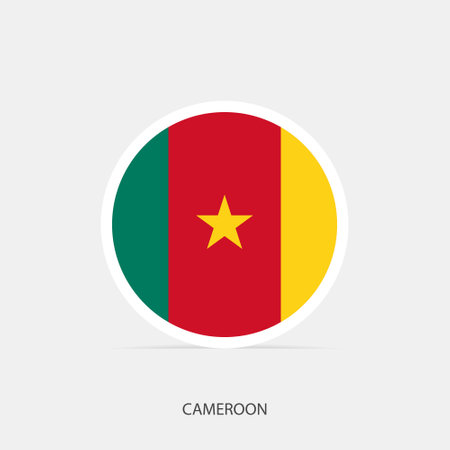 Cameroon round flag icon with shadow.のイラスト素材
