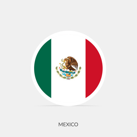 Mexico round flag icon with shadow.のイラスト素材