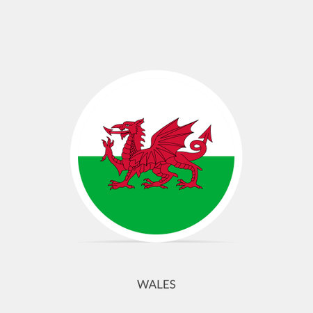 Wales round flag icon with shadow.のイラスト素材