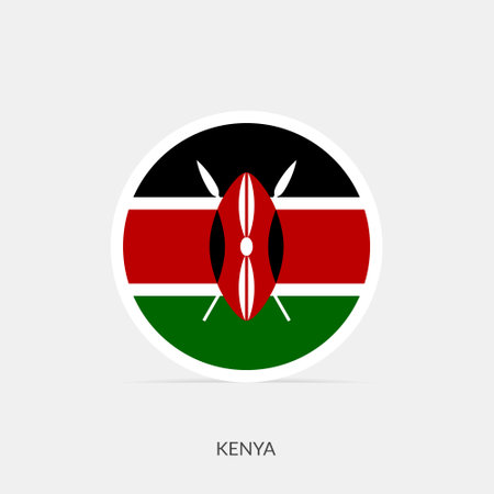 Kenya round flag icon with shadow.のイラスト素材