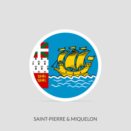 Saint Pierre and Miquelon round flag icon with shadow.のイラスト素材