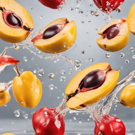 Ackee halves being splashed with waterの素材
