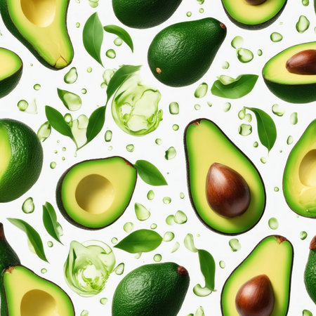 Avocado halves being splashed with waterの素材