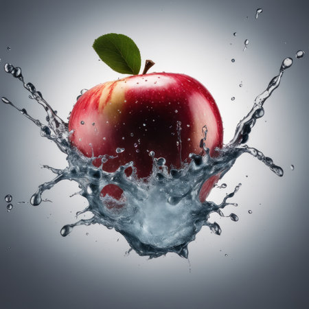 Red apple and a splash of waterの素材