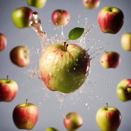 Red apple and a splash of waterの素材