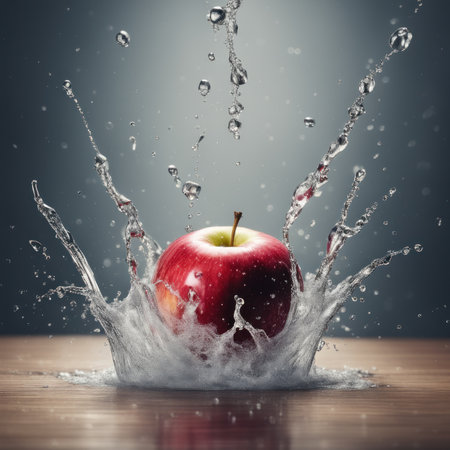 Red apple and a splash of waterの素材