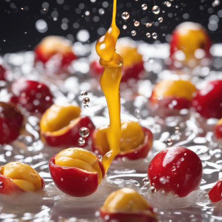 Ackee halves being splashed with waterの素材