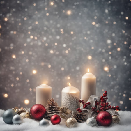 Home is decorated with Christmas ornaments, and gift boxes, as well as a light decoration with candles.の素材