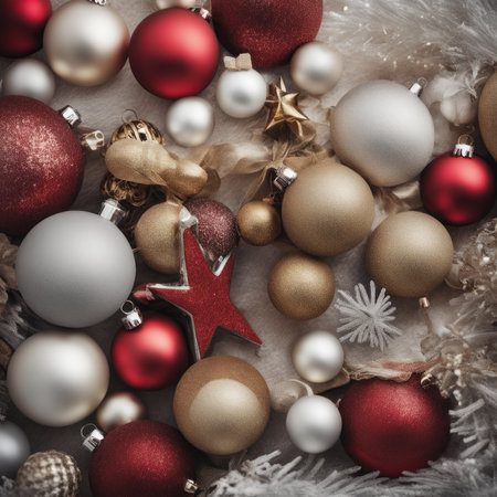 Home is decorated with Christmas ornaments, and gift boxes, as well as a light decoration with candles.の素材