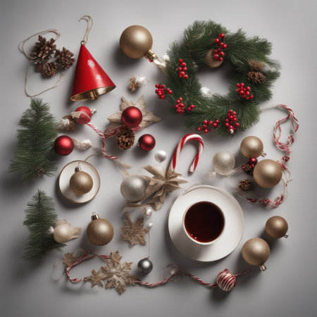 Home is decorated with Christmas ornaments, and gift boxes, as well as a light decoration with candles.の素材