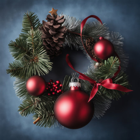 Close-UP of Christmas Tree, Red Ornaments against a Defocused Lights Backgroundの素材