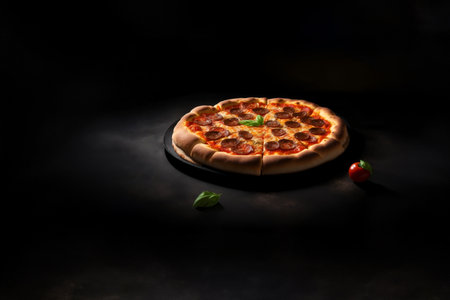 Pepperoni Pizza on a dark backgroundの素材
