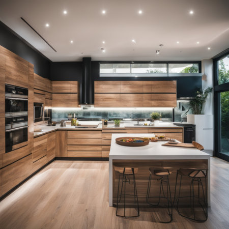 Modern Kitchen Interior with Kitchen Appliances and Dining Tableの素材