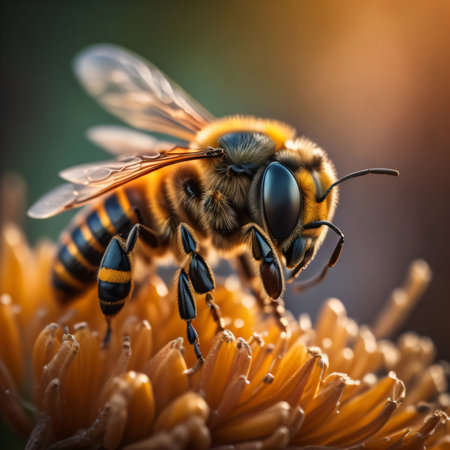 A Honey Bee is sitting on a flower in the garden.の素材