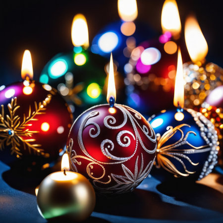 Home is decorated with Christmas ornaments, as well as a light decoration with candles.の素材