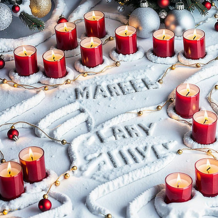 Home is decorated with Christmas ornaments, as well as a light decoration with candles.の素材
