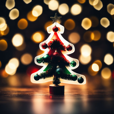 Christmas tree against Blurred with bokeh light dark backgroundの素材