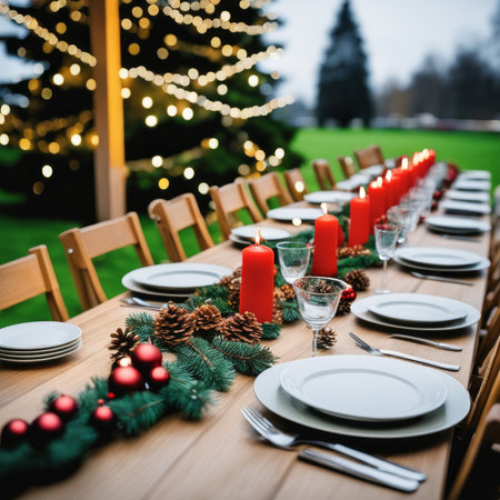 Table arranged for Christmas Dinnerの素材