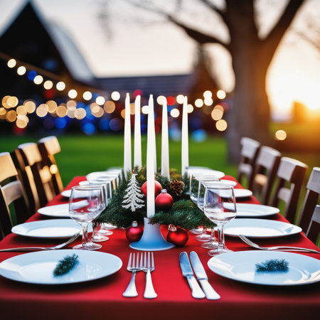 Table arranged for Christmas Dinnerの素材