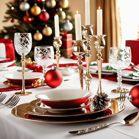 The dining table is decorated for dinner on Christmas Dayの素材