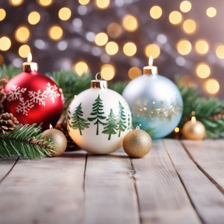 Christmas ornaments with candles on the bokeh backgroundの素材
