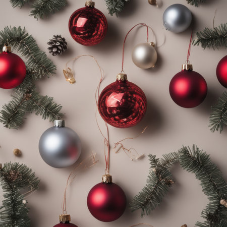 Close-UP of Christmas Tree multicolor Ornaments against a Defocused Lights Backgroundの素材