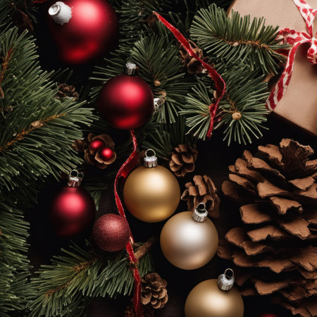 Close-UP of Christmas Tree multicolor Ornaments against a Defocused Lights Backgroundの素材