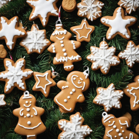 Homemade Gingerbread cookies with spices on a gray background.の素材
