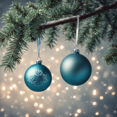 Close-UP of Christmas Tree multicolor Ornaments against a Defocused Lights Backgroundの素材