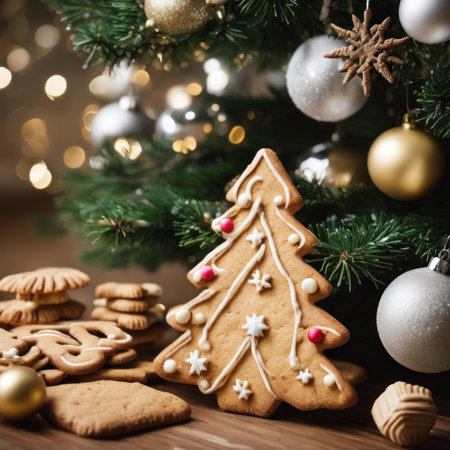 Homemade Gingerbread cookies with spices on a gray background.の素材