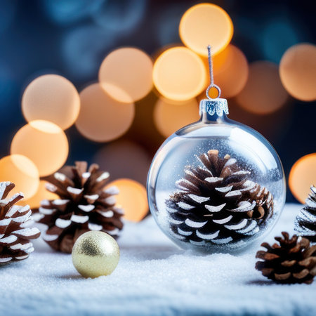 Close-UP of Christmas Tree multicolor Ornaments against a Defocused Lights Backgroundの素材
