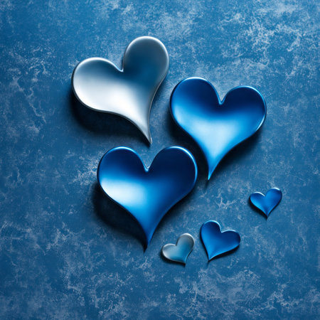 Blue silk hearts on a Blue color backgroundの素材