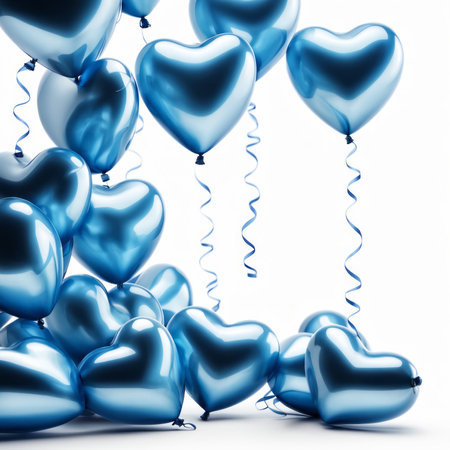 Blue color Heart shaped balloons isolated on white backgroundの素材