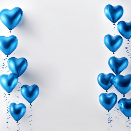 Blue color Heart shaped balloons isolated on white backgroundの素材