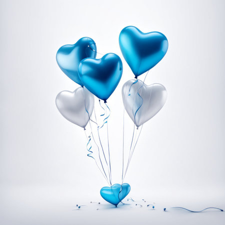 Blue and white color Heart shaped balloons isolated on white backgroundの素材