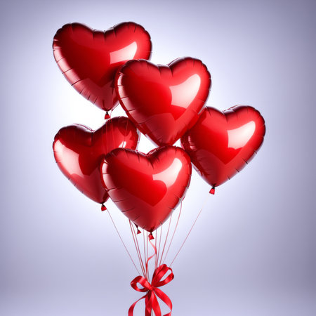 Red color Heart shaped balloons isolated on white backgroundの素材