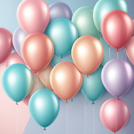 Set of round helium balloons in soft pastel colors, Festive decorative element in realistic 3d design. Decor for Valentine's day, wedding and birthdayの素材