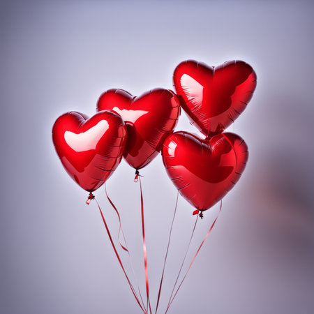 Red color Heart shaped balloons isolated on white backgroundの素材