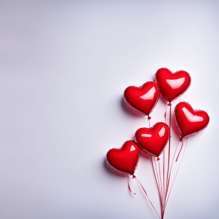 Red color Heart shaped balloons isolated on white backgroundの素材