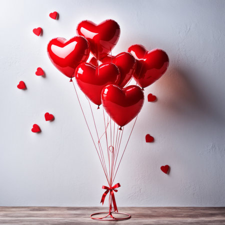 Red color Heart shaped balloons isolated on white backgroundの素材