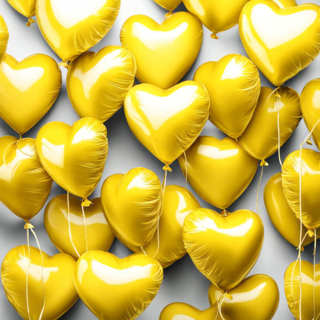 Yellow color Heart shaped balloons isolated on white backgroundの素材