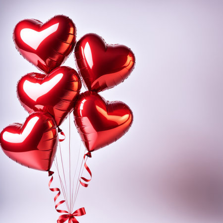 Red color Heart shaped balloons isolated on white backgroundの素材